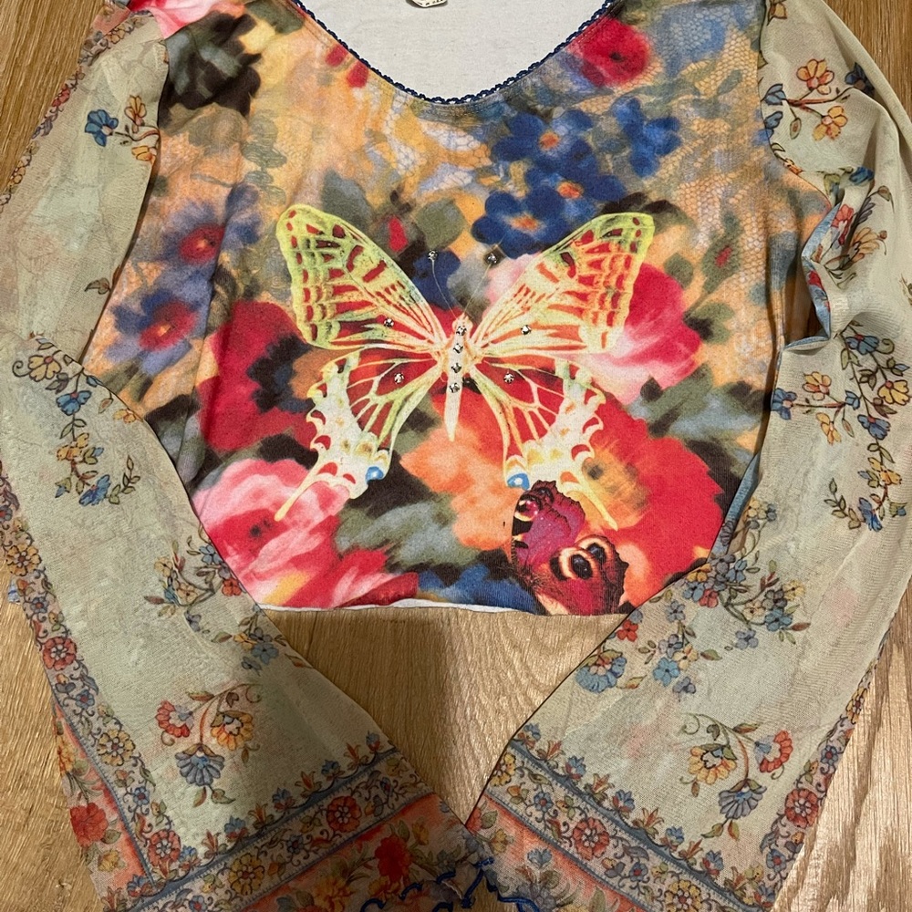 Y2K Fairy Butterfly cropped long sleeve top